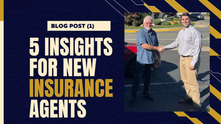 Two men shaking hands outdoors, symbolizing trust and partnership in insurance sales, next to bold text that reads "5 Insights for New Insurance Agents"